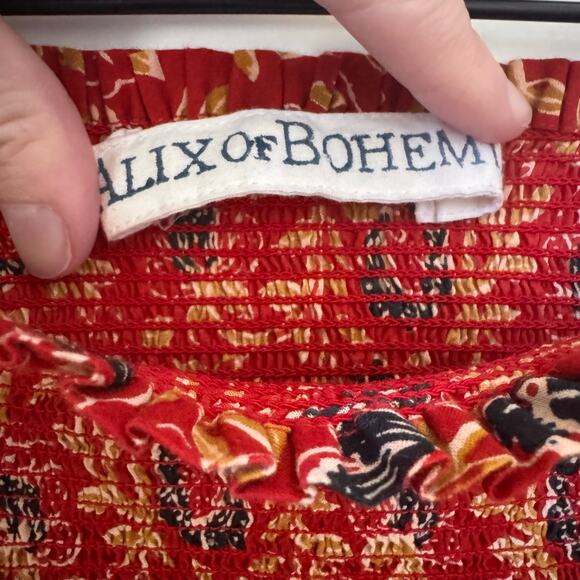 Alix of Bohemia Maria Carnelian Cotton Tiered Floral Smocked Mini Skirt Size M - Picture 9 of 10